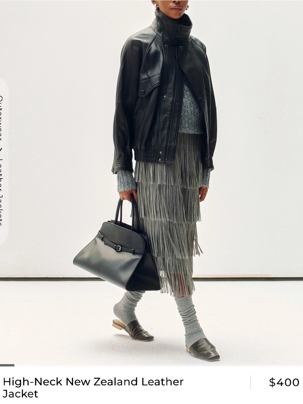Funnel Neck Leather Jacket
